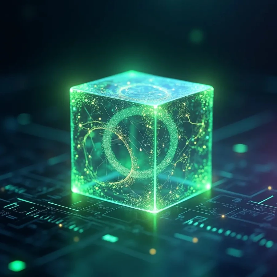 Luminous glass memory object representing a governed memory role